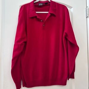 Jos. A Bank Merino Wool 3 button collared pullover sweater. True red. Classic.